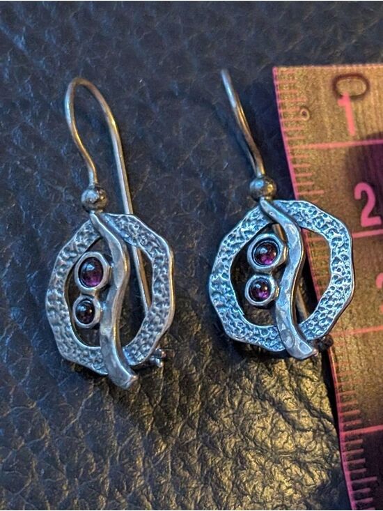 Jewelry - Artisan Handcrafted 925 Sterling Silver Dangle Earrings Textured Modernist